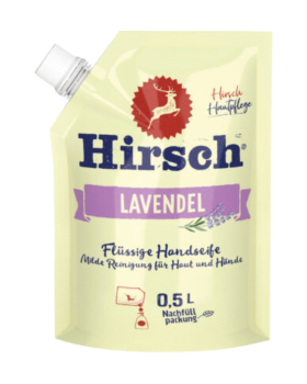 Hirsch Lavendel, Fluessige Handseife, Nachfuellbeutel ohne Pumpe, 500ml
